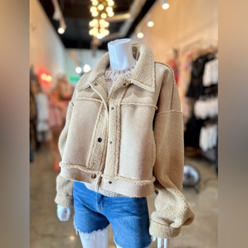Faux Sherpa Suede Cropped Jacket